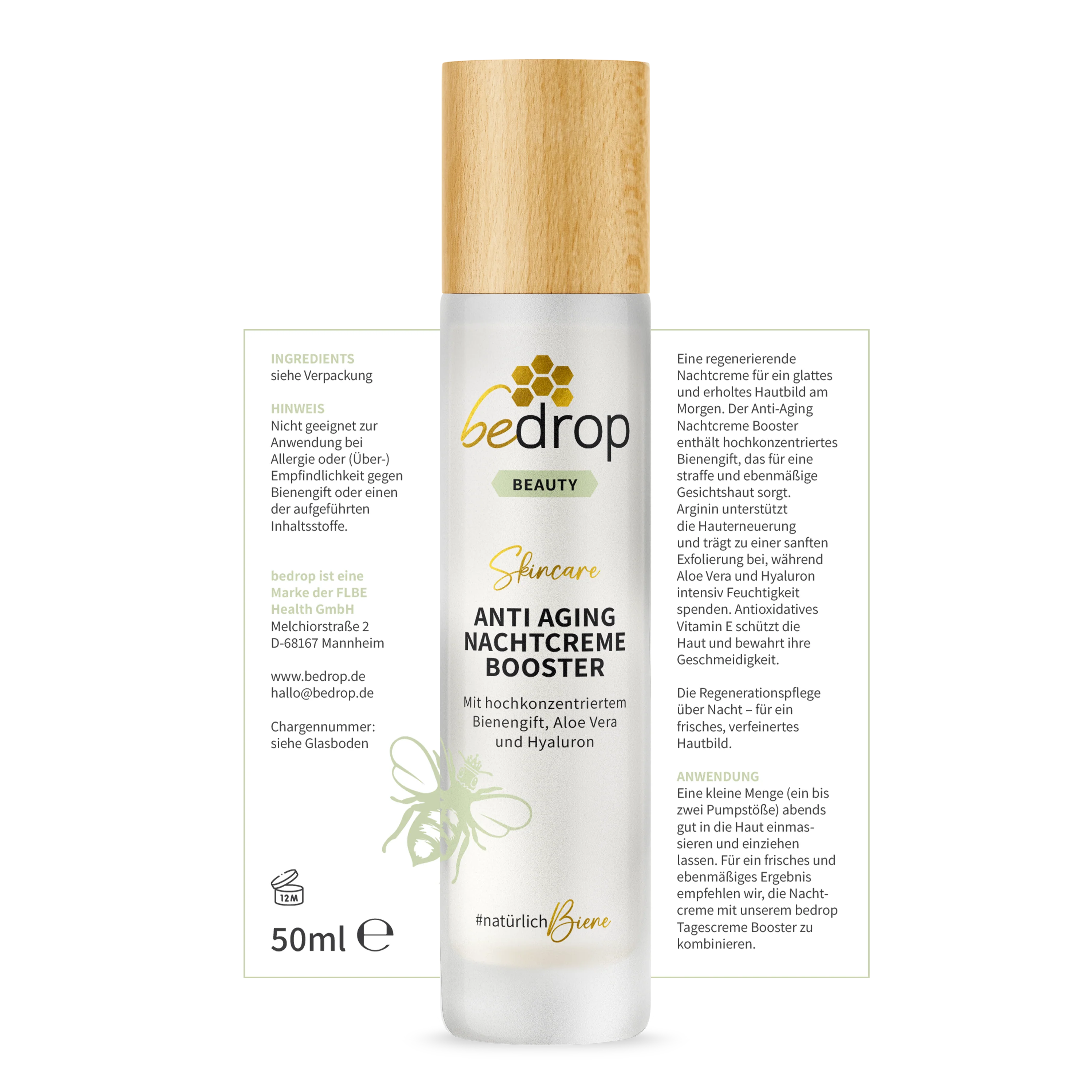 ANTI AGING NACHTCREME BOOSTER / regenerierende Nachtpflege mit Bienengift, Aloe Vera und Hyaluron - 50ml - Image 6