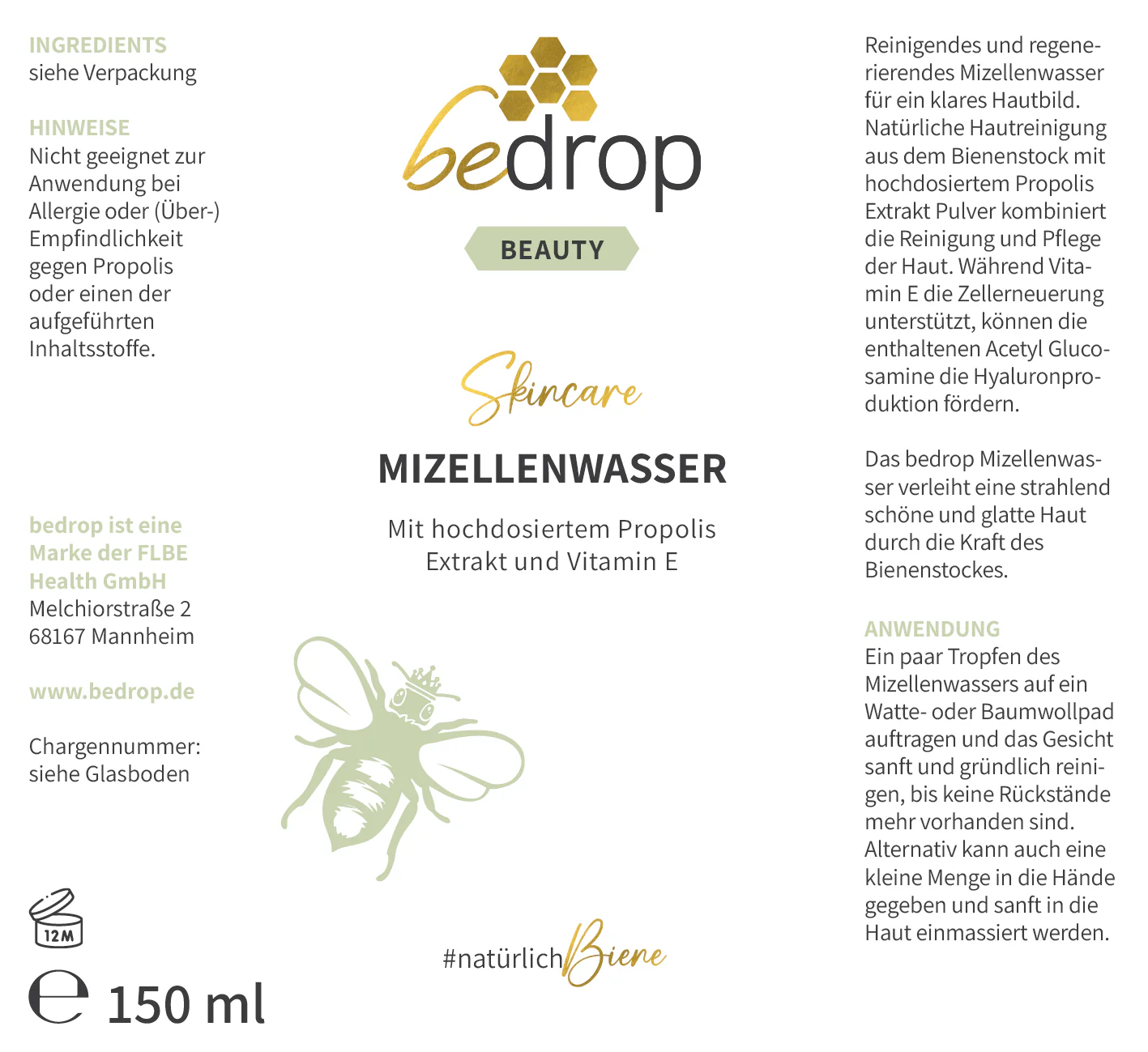 MIZELLENWASSER / TONIKUM mit hochdosiertem Propolis Extrakt und Vitamin E - 150ml - Image 6